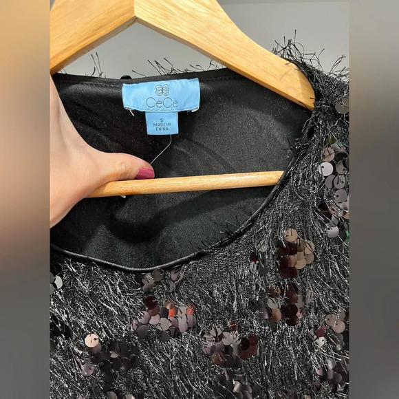 CeCe Black eyelash Sequin lined Pullover Sweater Womens size small new with tags - Picture 7 of 10
